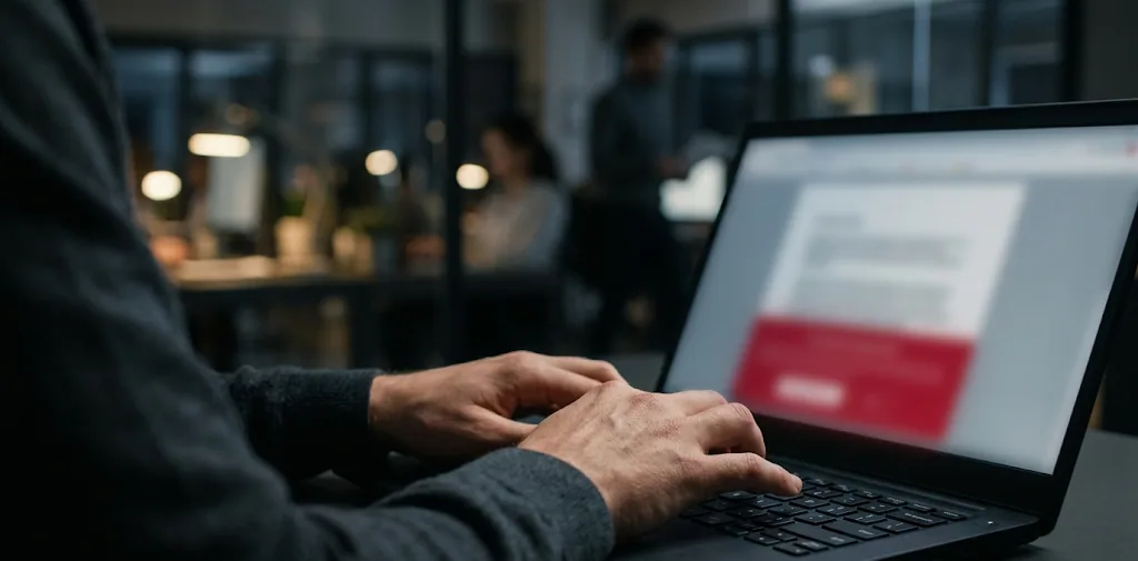 Manos sobre teclado de portatil mostrando un banner de consentimiento de cookies